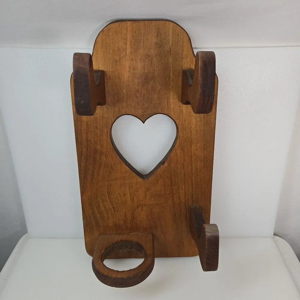 Vintage Wood Wall Mount Hair Dryer Curling Iron Holder Rustic Bathroom Organizer